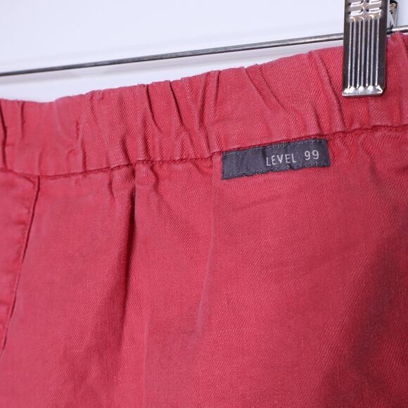 LEVEL99 Helen Trouser Shorts Coral Red Linen Blend Back Elastic Waist Women's 27 - Picture 7 of 10